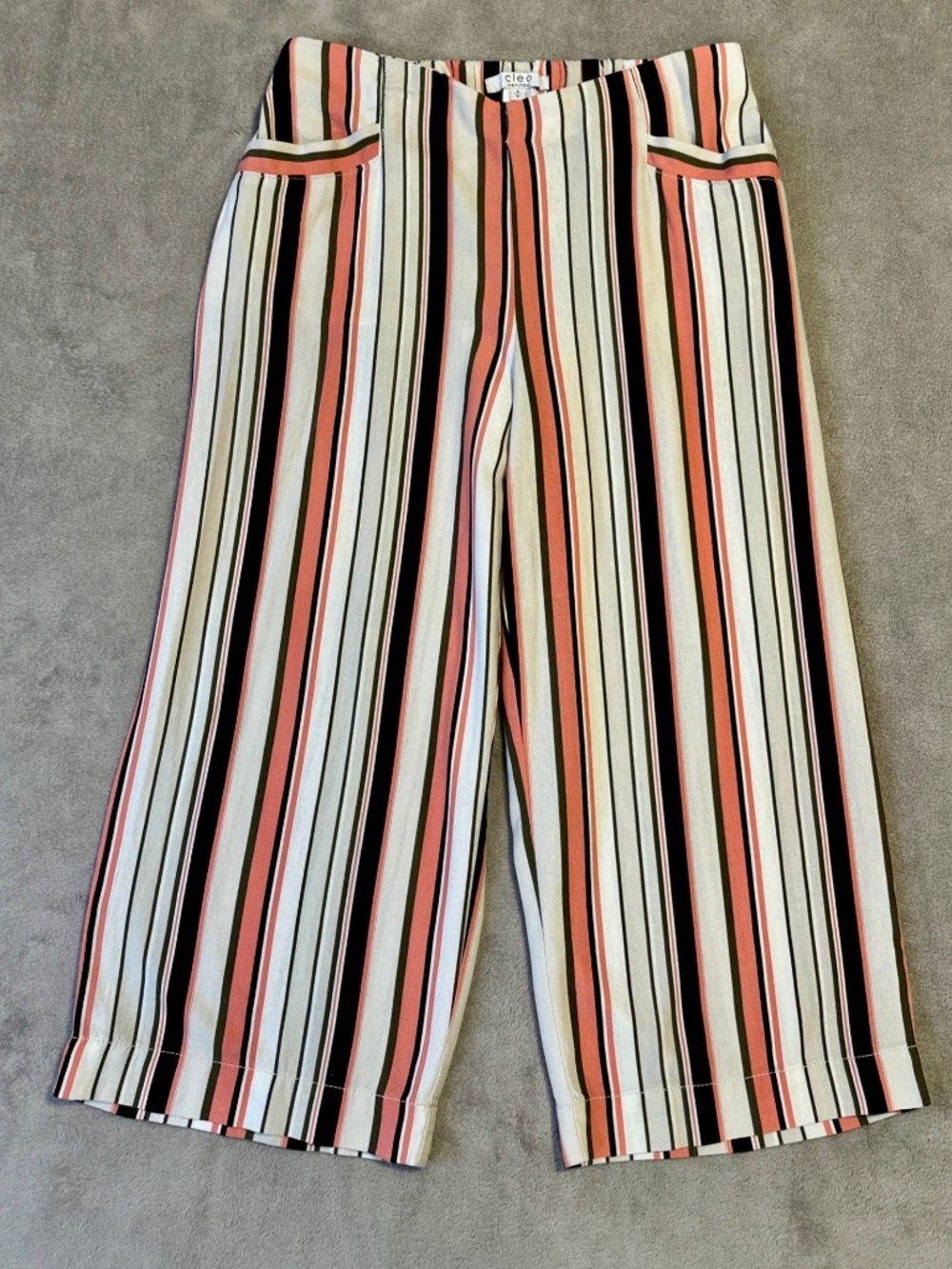 Cleo Linen Blend Wide Leg Crop Pants Small Petite Pink Stripe Coastal Resortwear